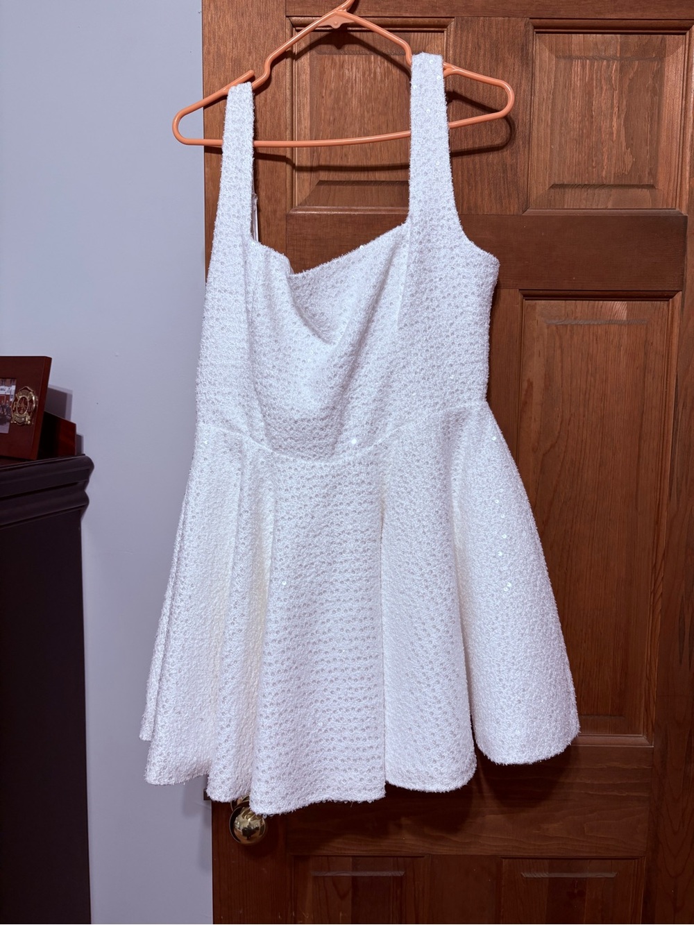 White Textured Mini Dress with Square Straps